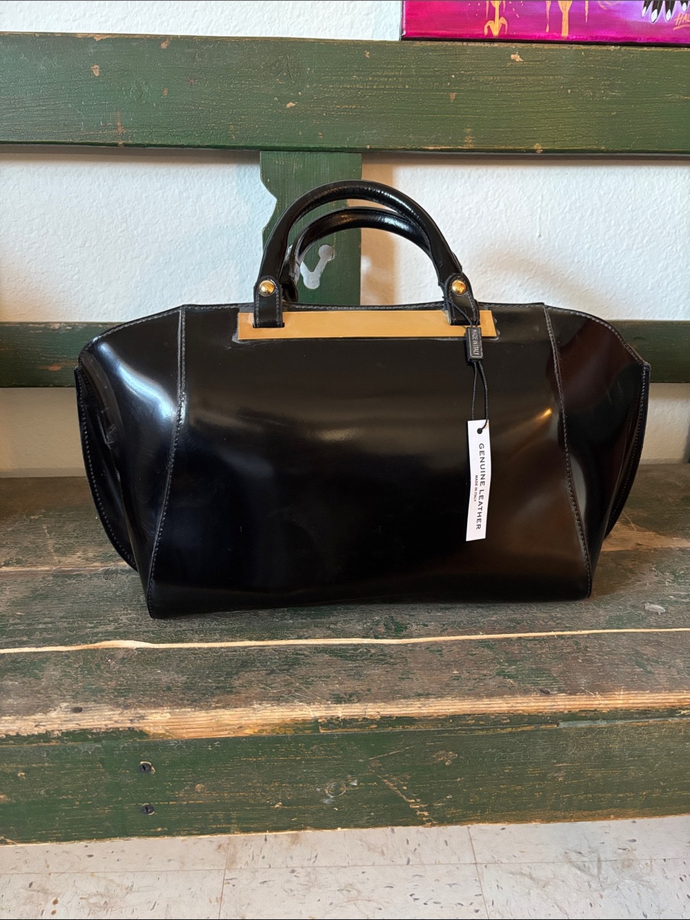 Alberta Di Canio Black Patent Leather Top-Handle Satchel